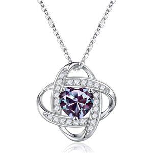 Iefil 925 Sterling Silver Love Knot Birthstone Necklace, Natural or Created